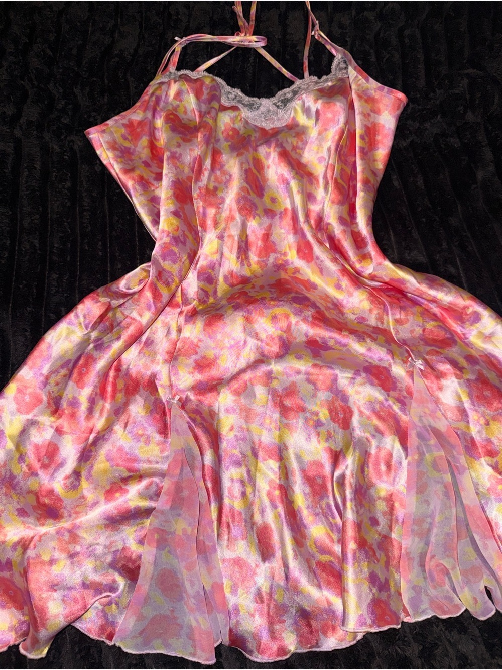 delicates Pink & Yellow Floral Satin Chemise